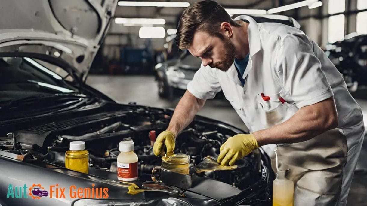 A car mechanic Mixing Different Oils